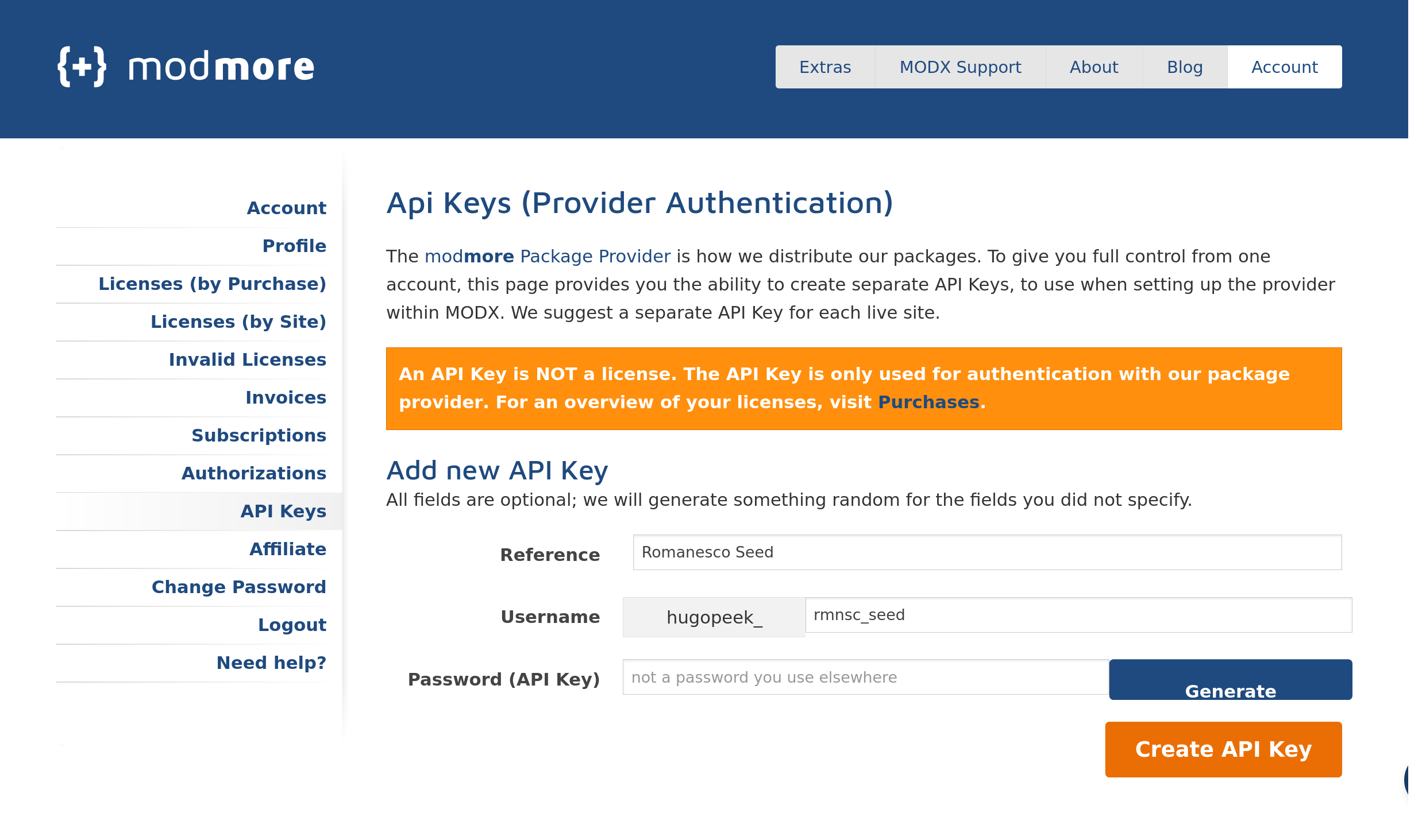 Generate ModMore API key
